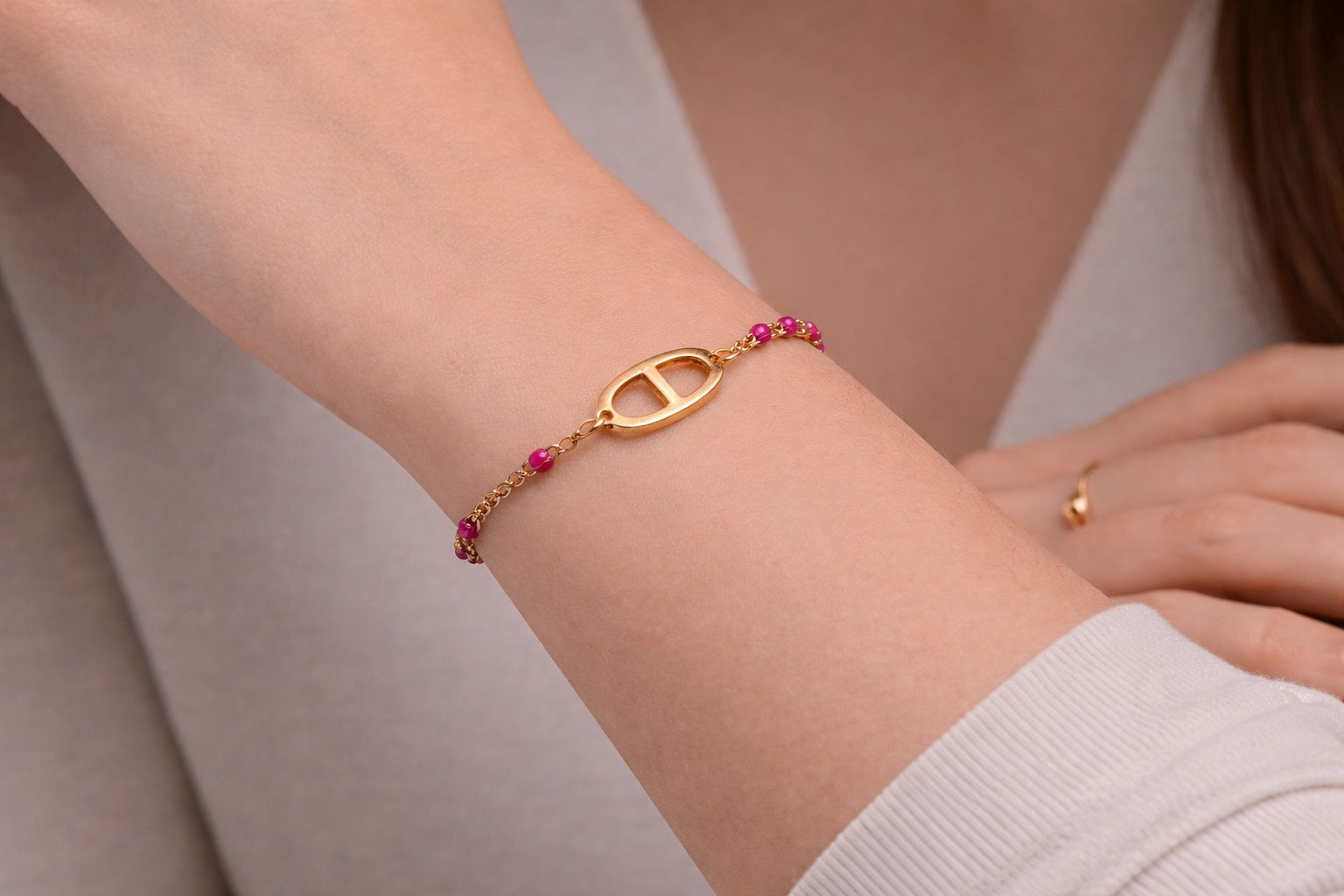 Maille marine à perles - Rose