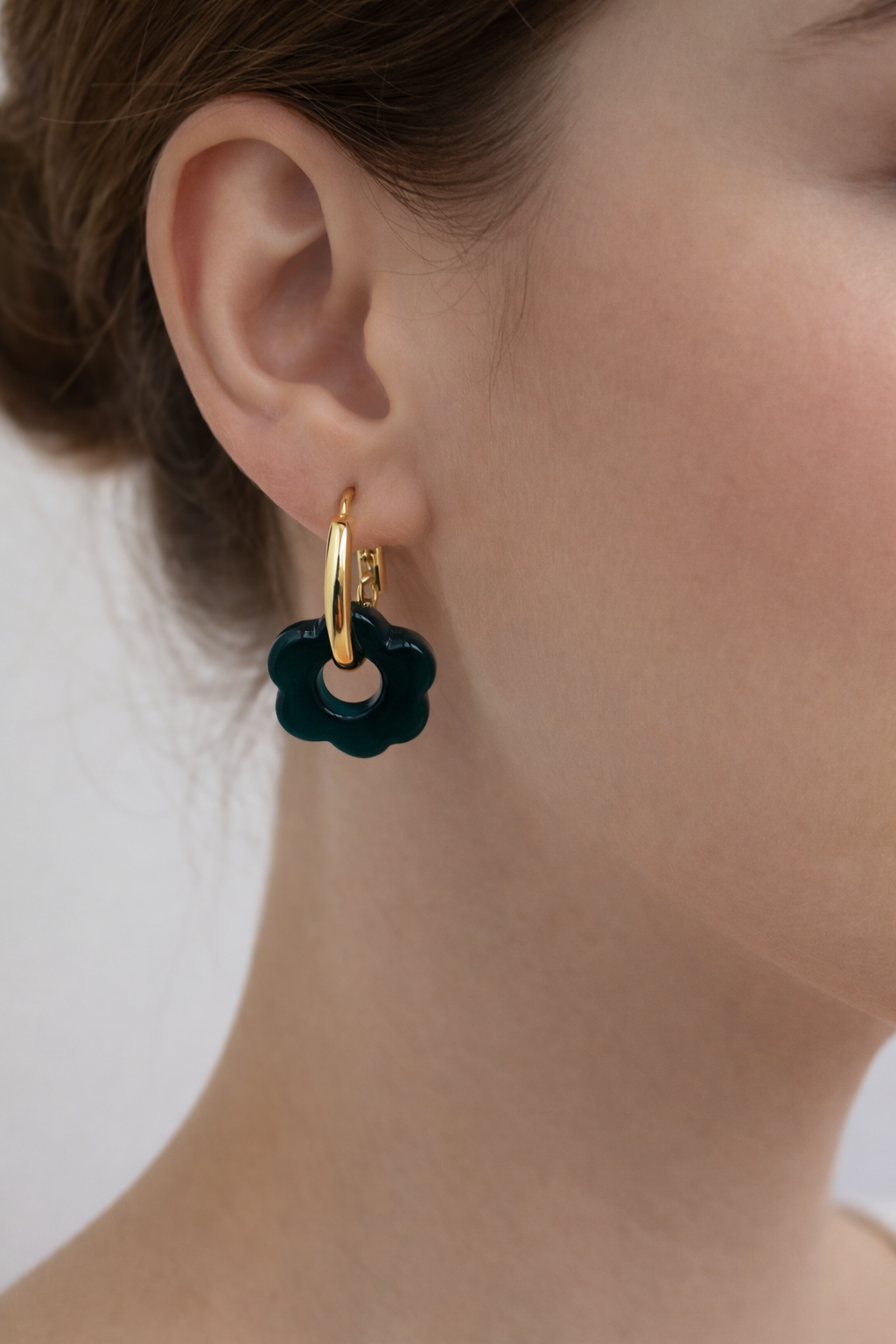 Boucle d’oreille à fleur - bleu canard