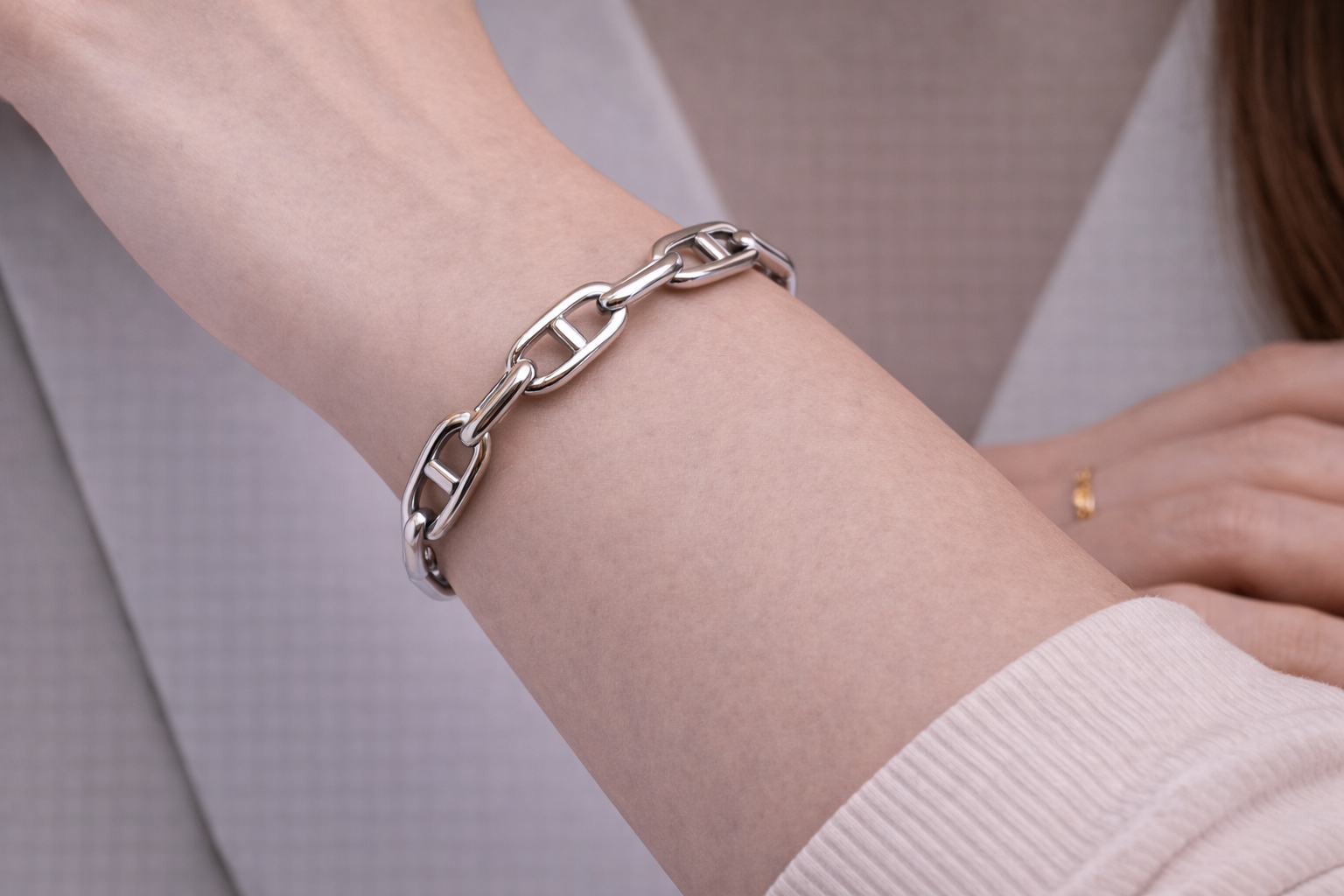 Bracelet ajustable maille marine - argenté