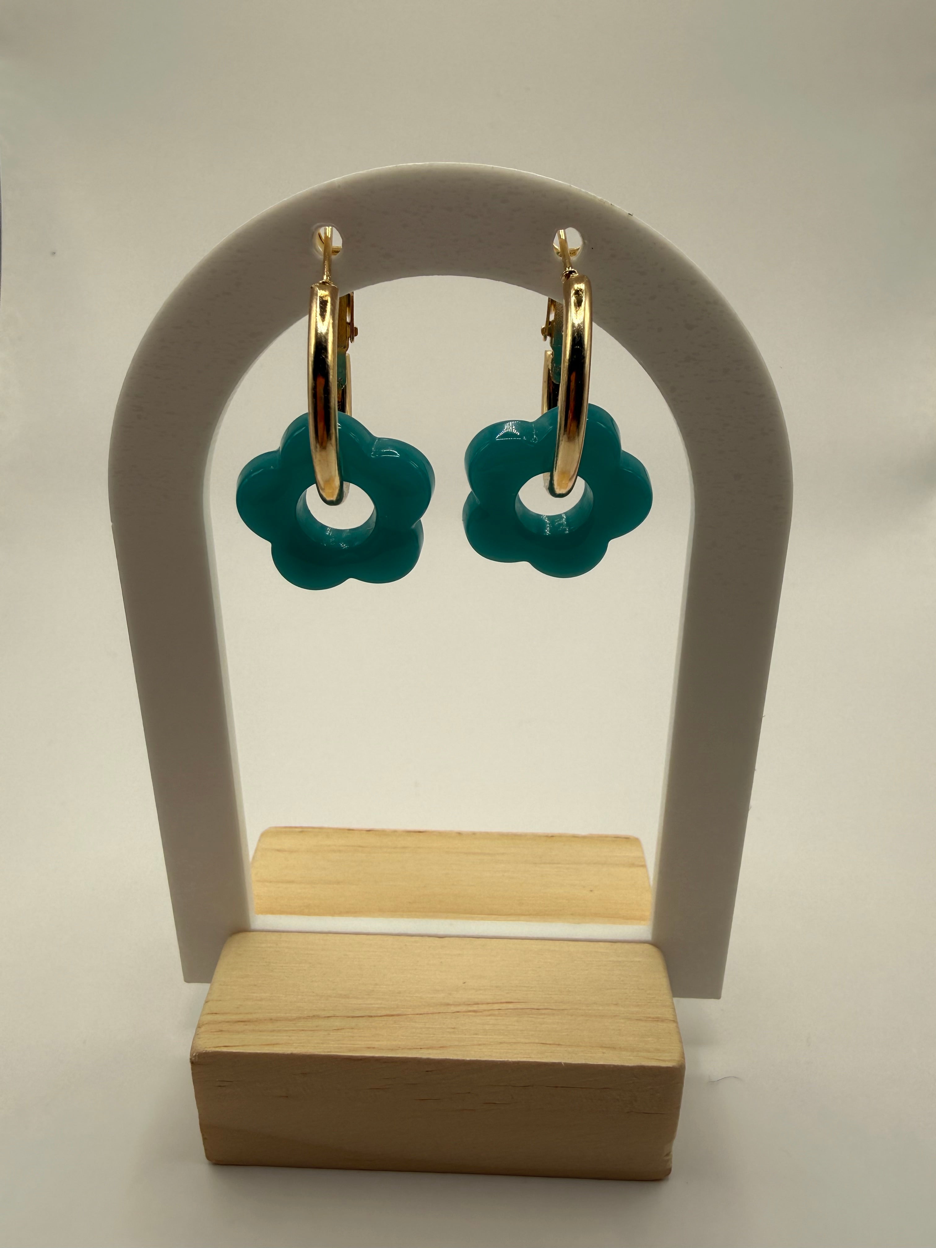 Boucle d’oreille à fleur - vert foncé