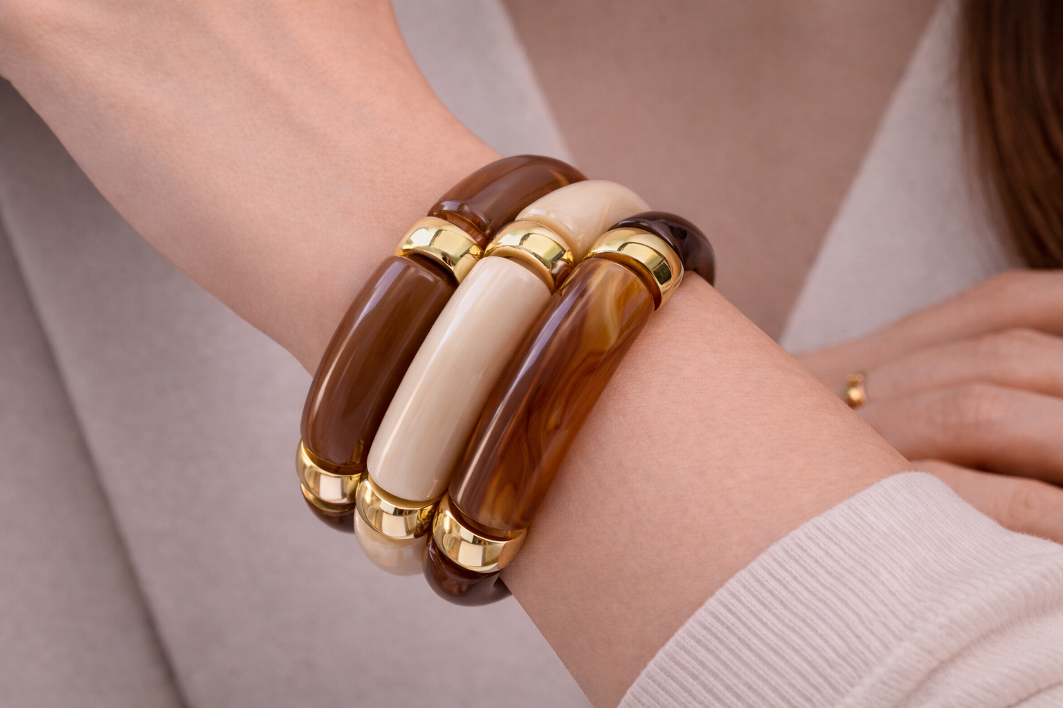 Lot de 3 jonc en résine - Beige,Brun,Marron