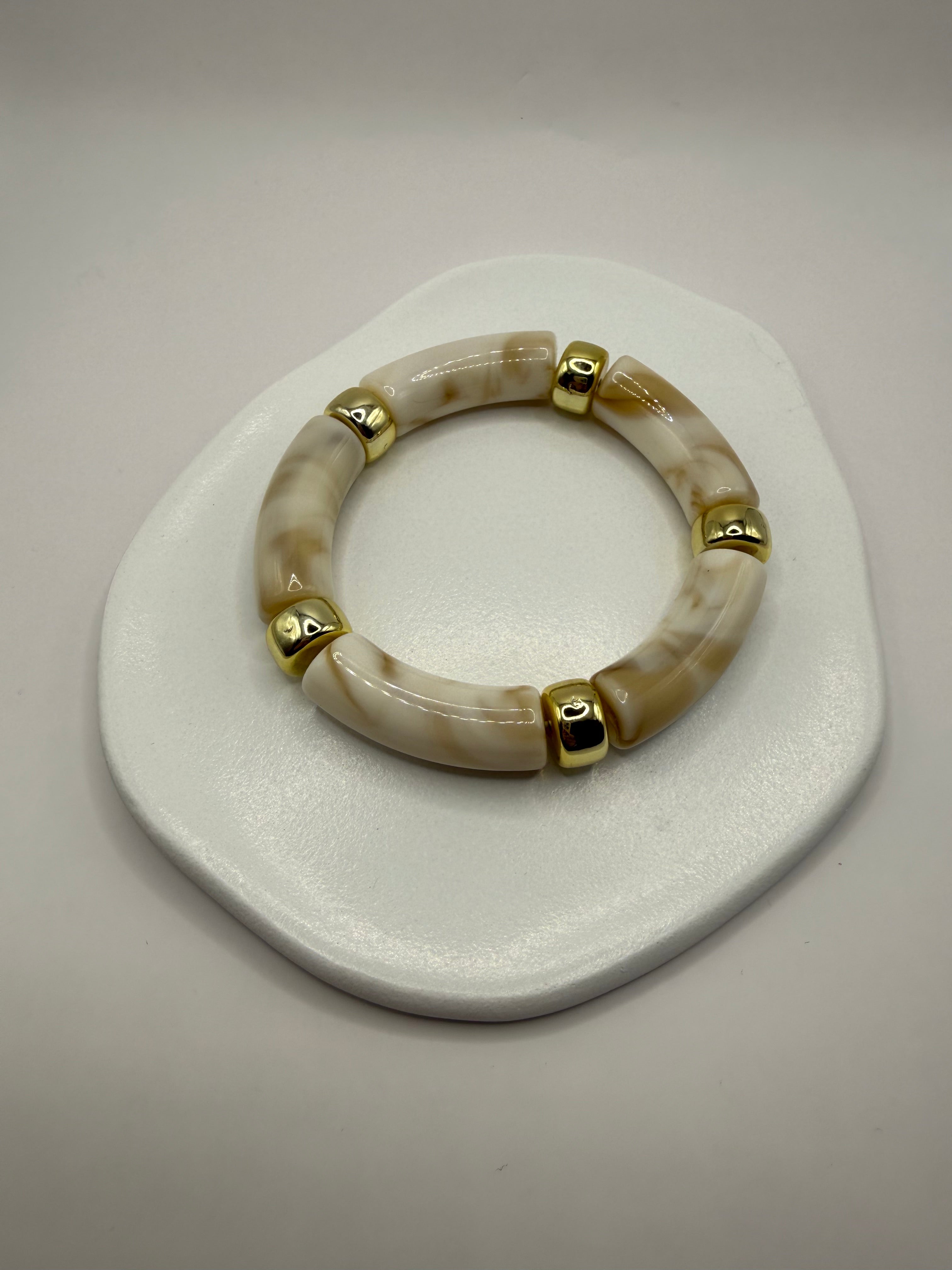 Bracelet en résine élastique - Marbré & Beige