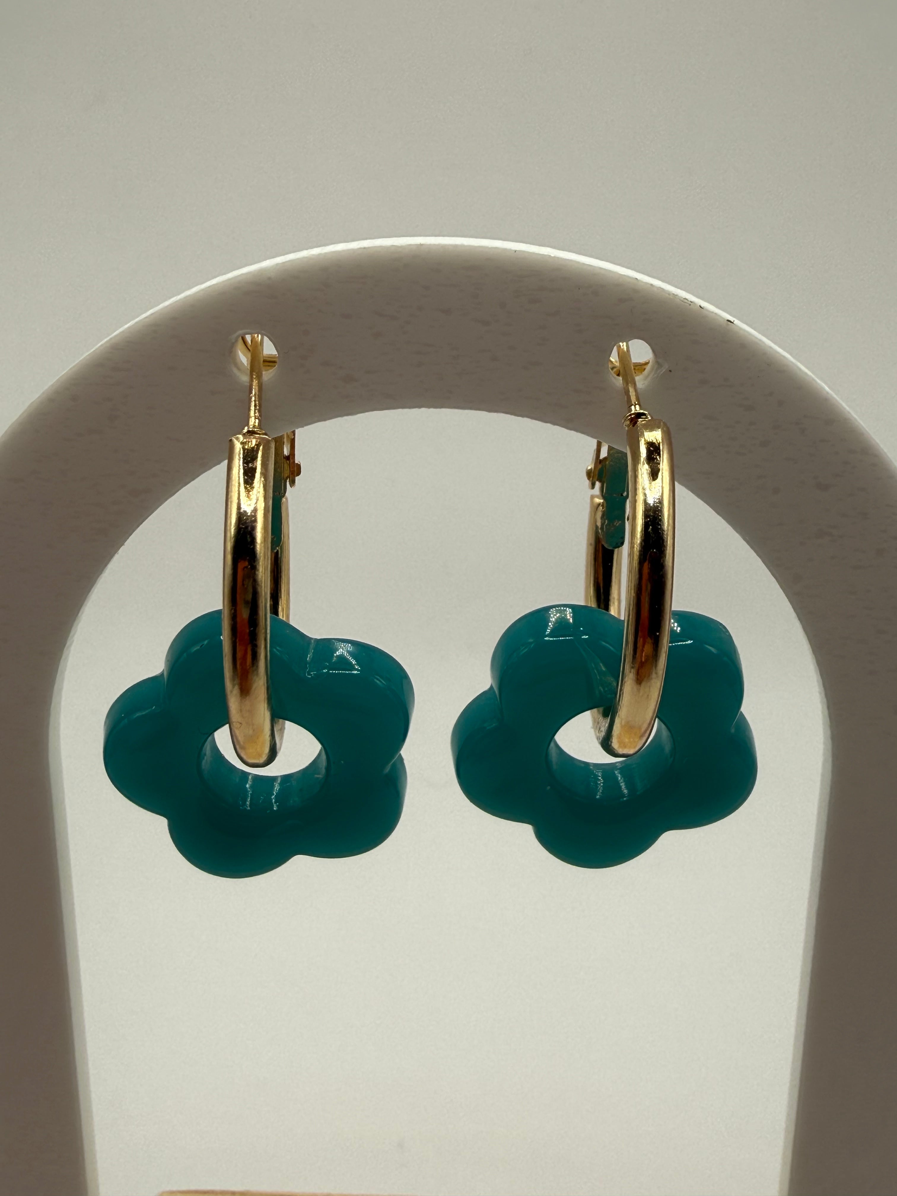 Boucle d’oreille à fleur - vert foncé