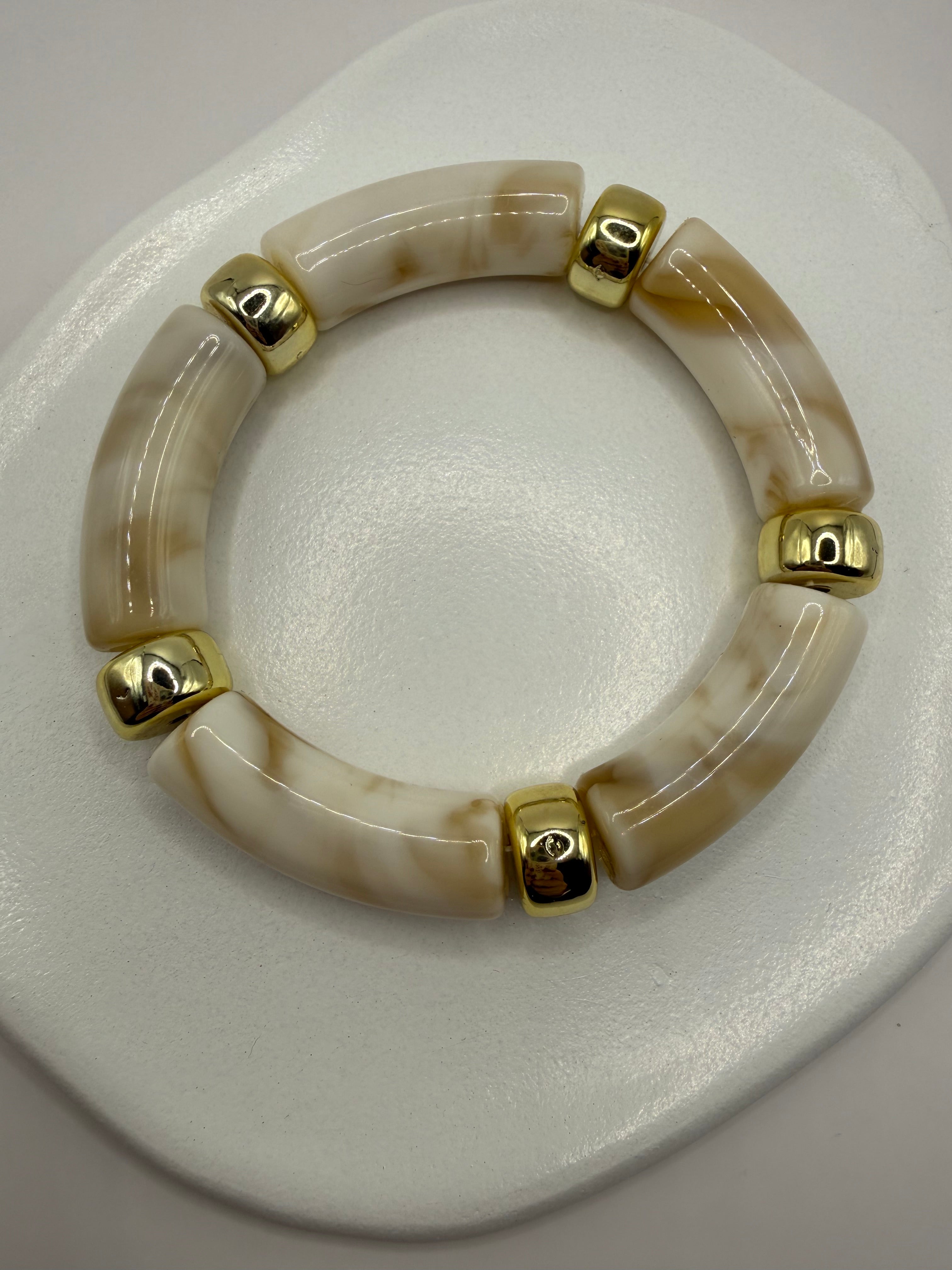 Bracelet en résine élastique - Marbré & Beige