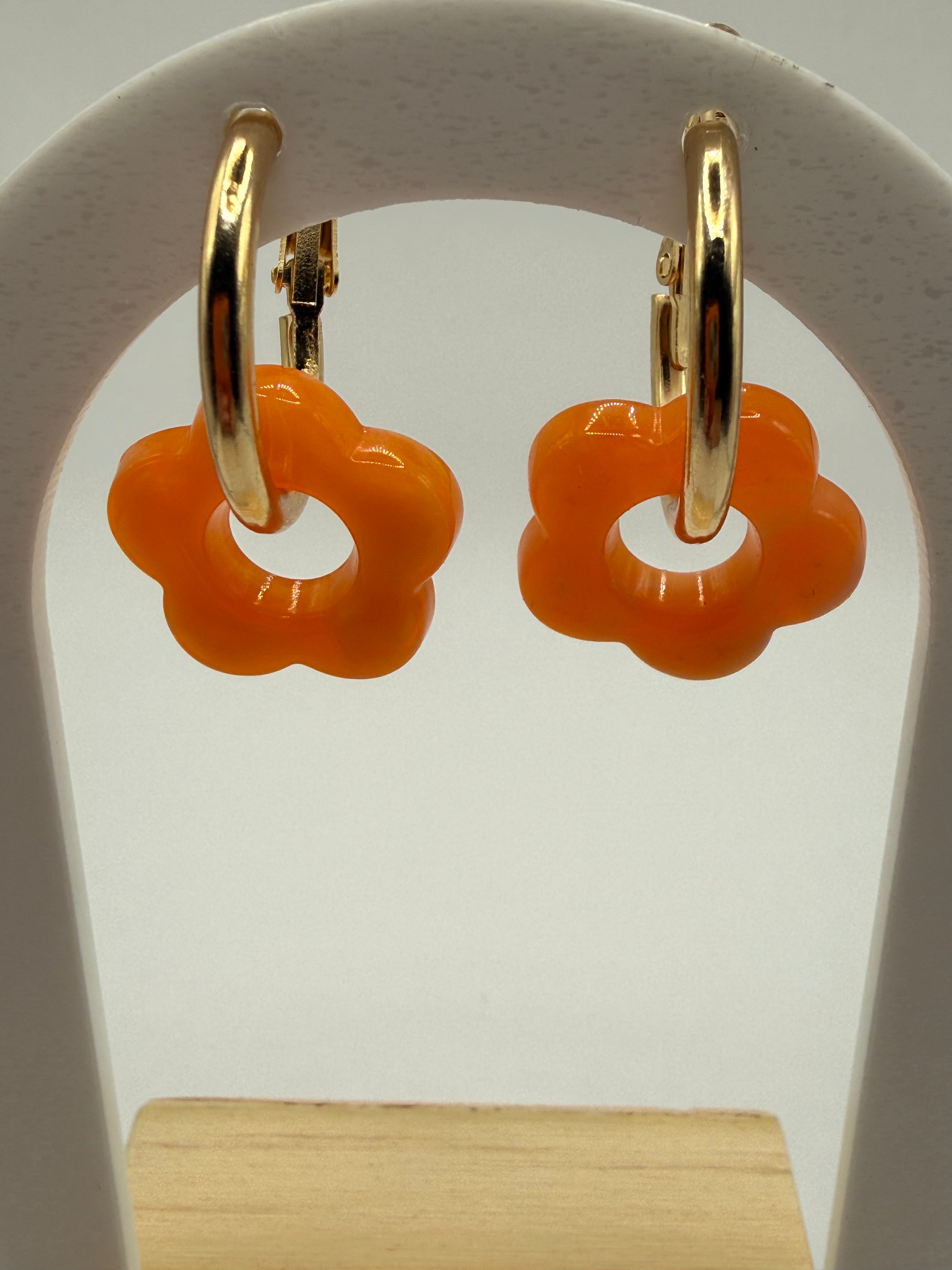 Boucles d’oreilles à fleurs - Orange fluo