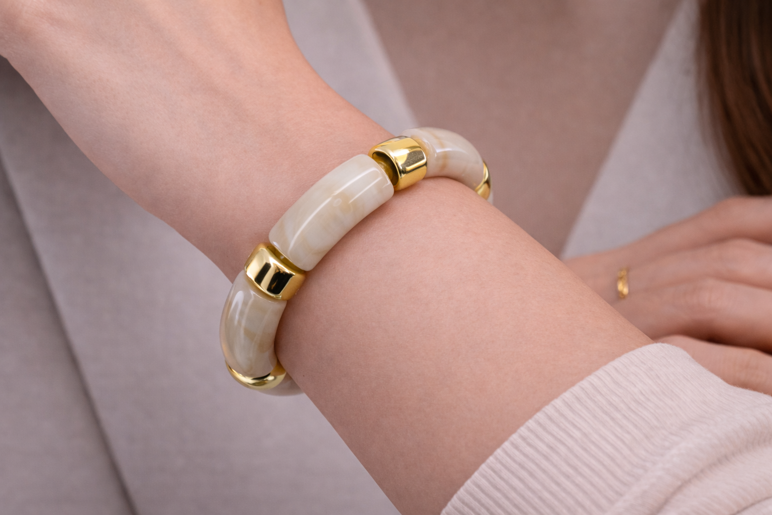 Bracelet en résine élastique - Marbré & Beige