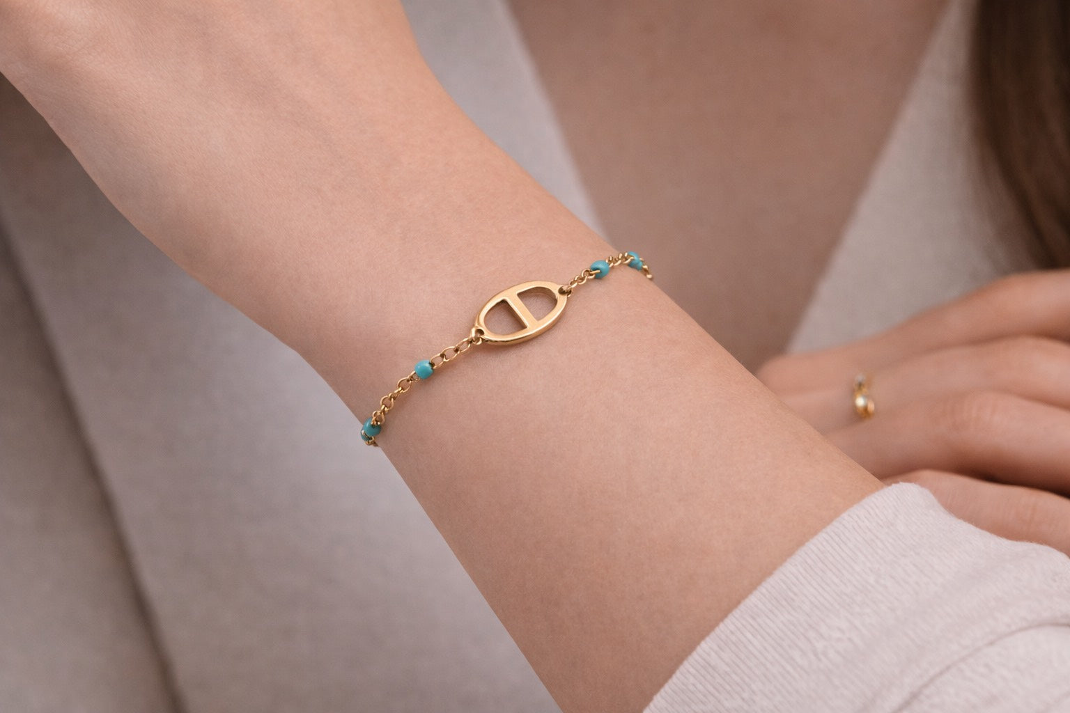 Maille marine  à perles - Bleu Ciel