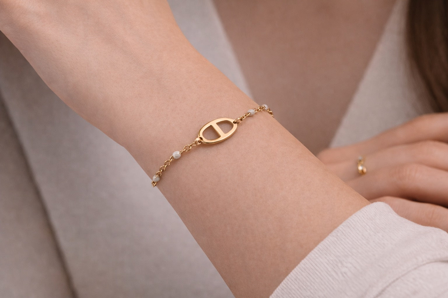 Maille Marine à perles - Blanche