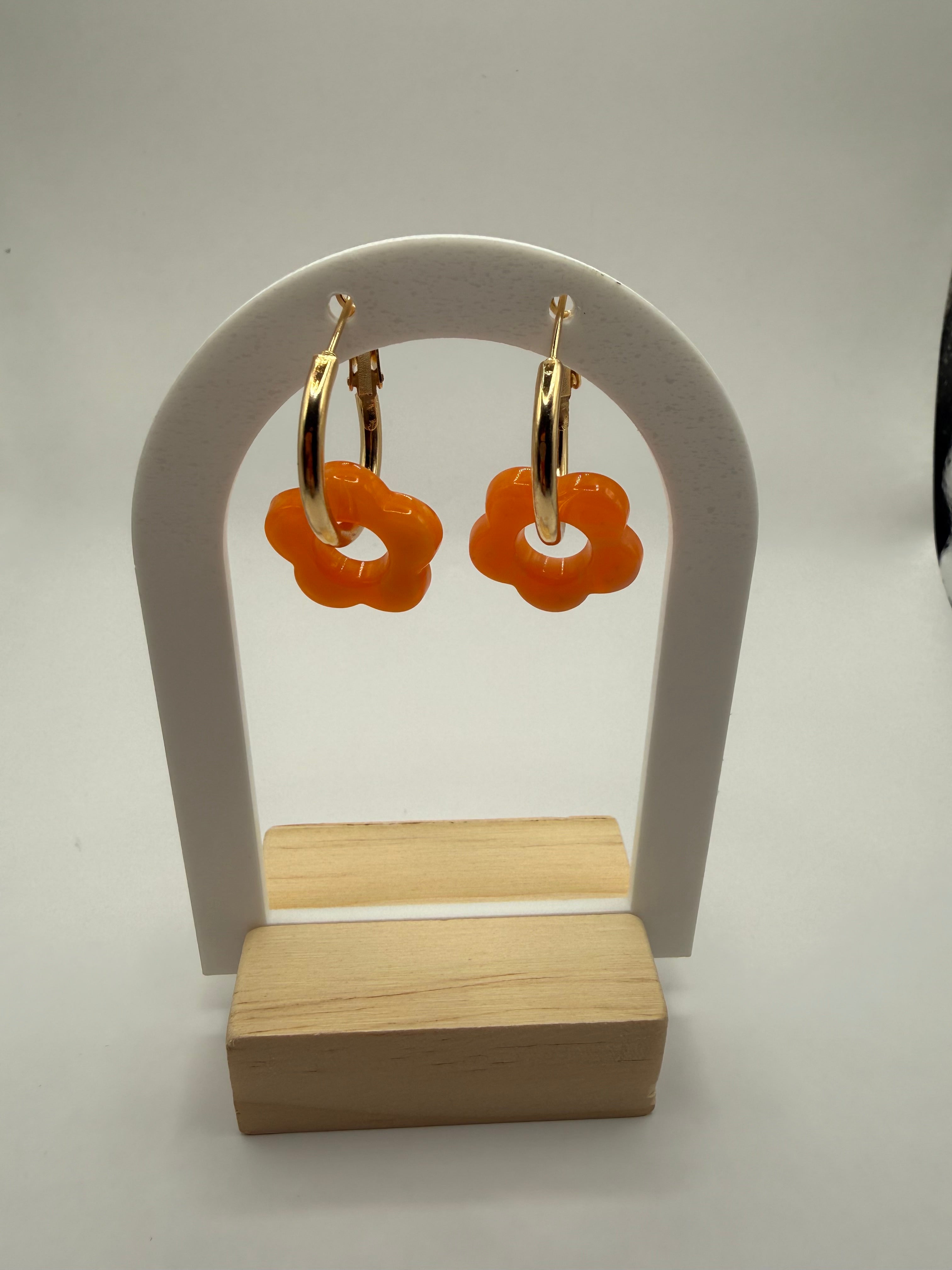 Boucles d’oreilles à fleurs - Orange fluo