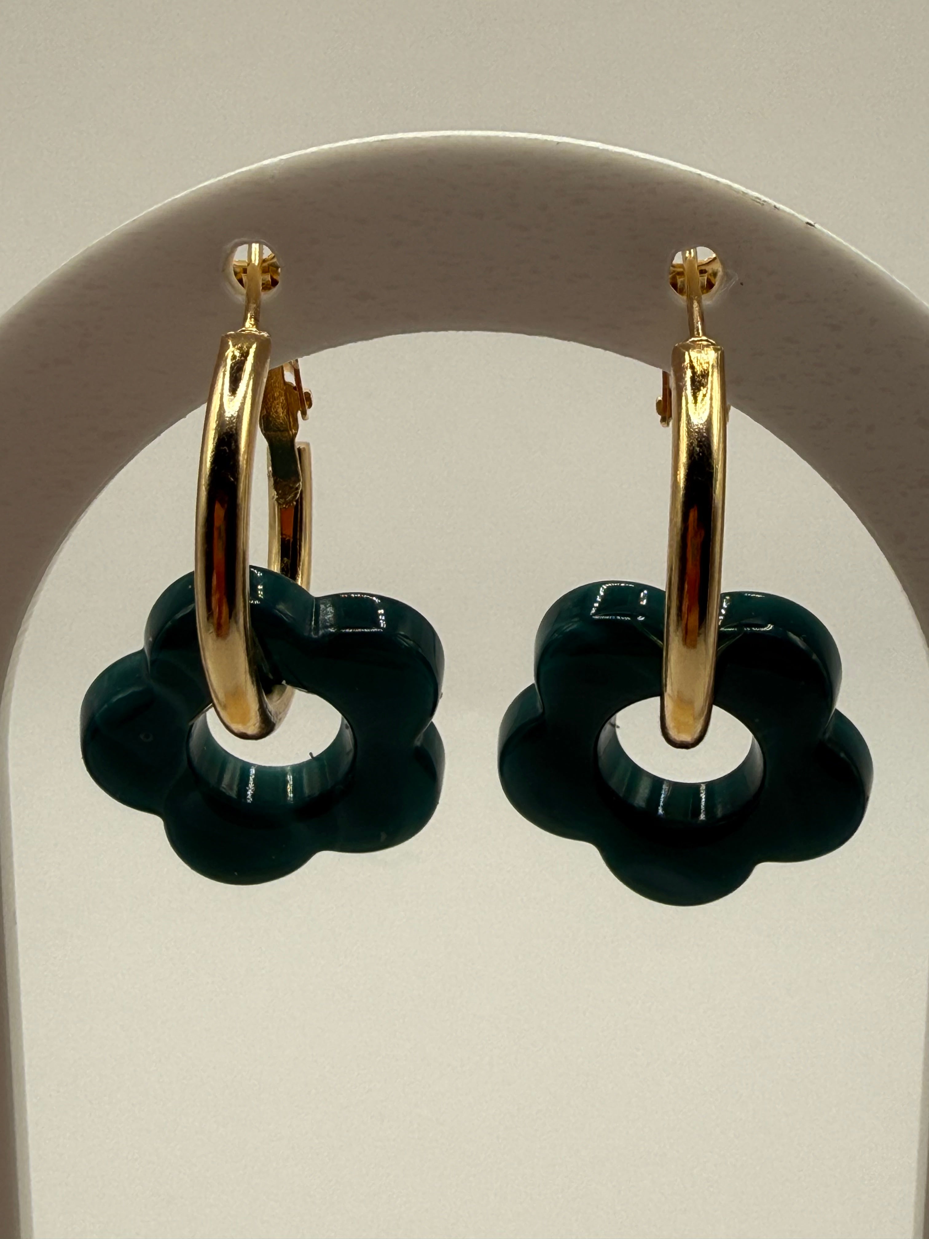 Boucle d’oreille à fleur - bleu canard