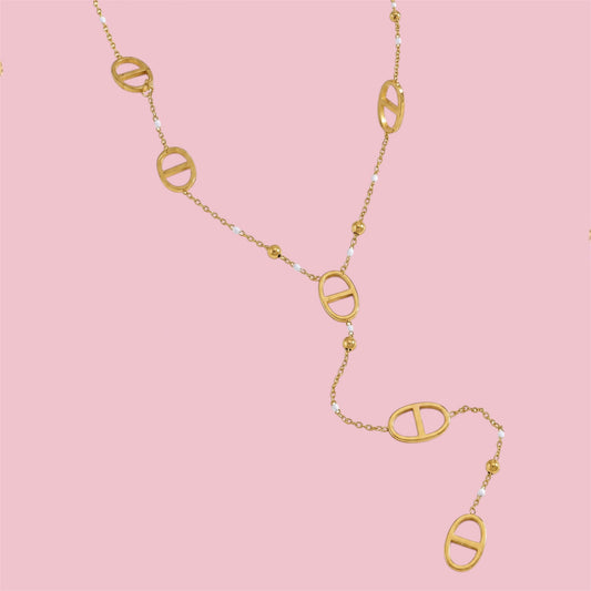 Collier maille marine à perles - en acier inoxydable