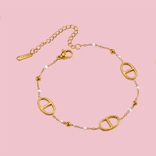 Bracelet maille marine perle - doré