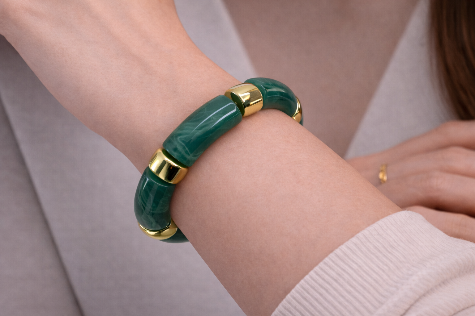Bracelet  en résine élastique - vert foncé