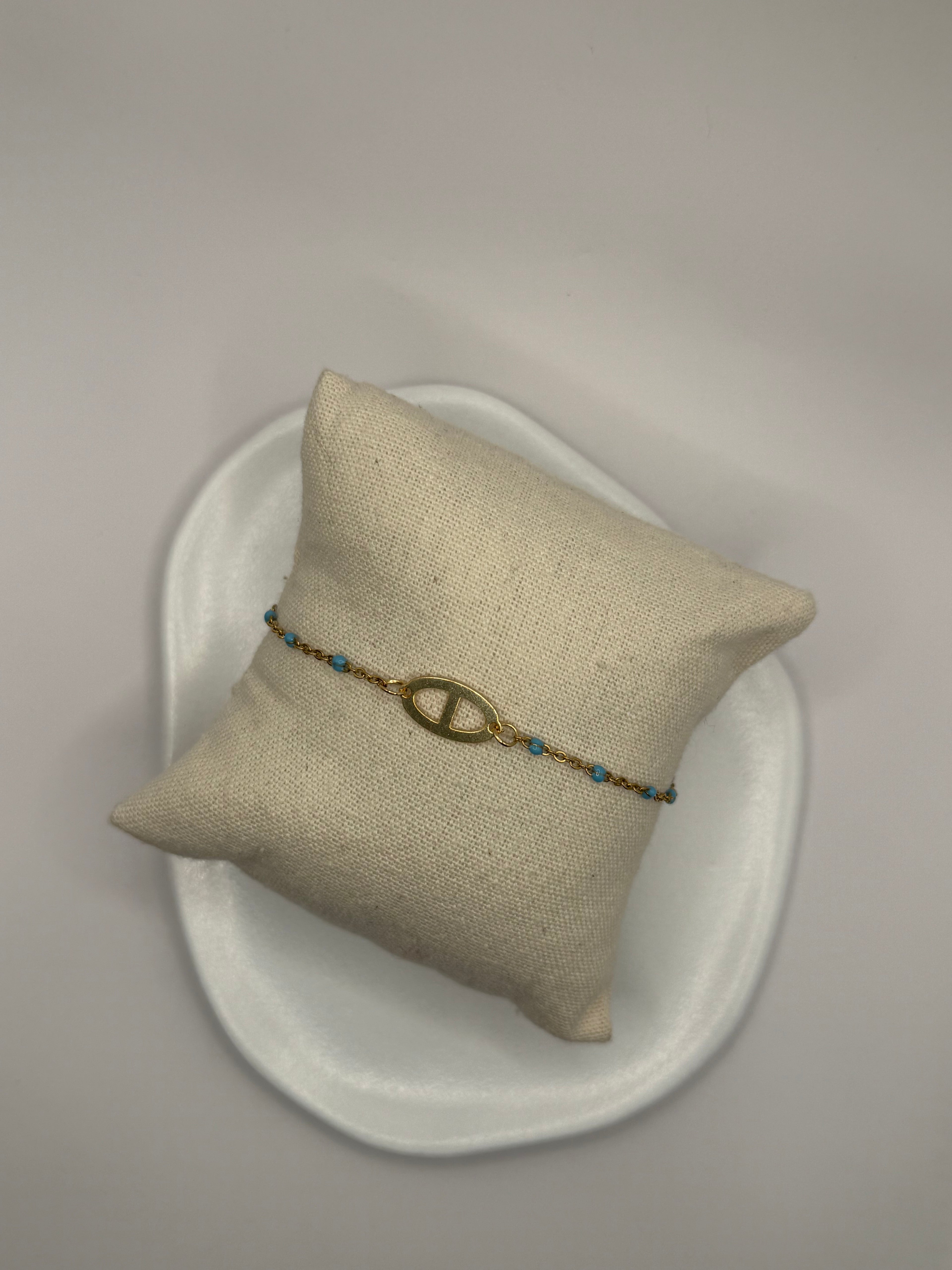 Maille marine  à perles - Bleu Ciel